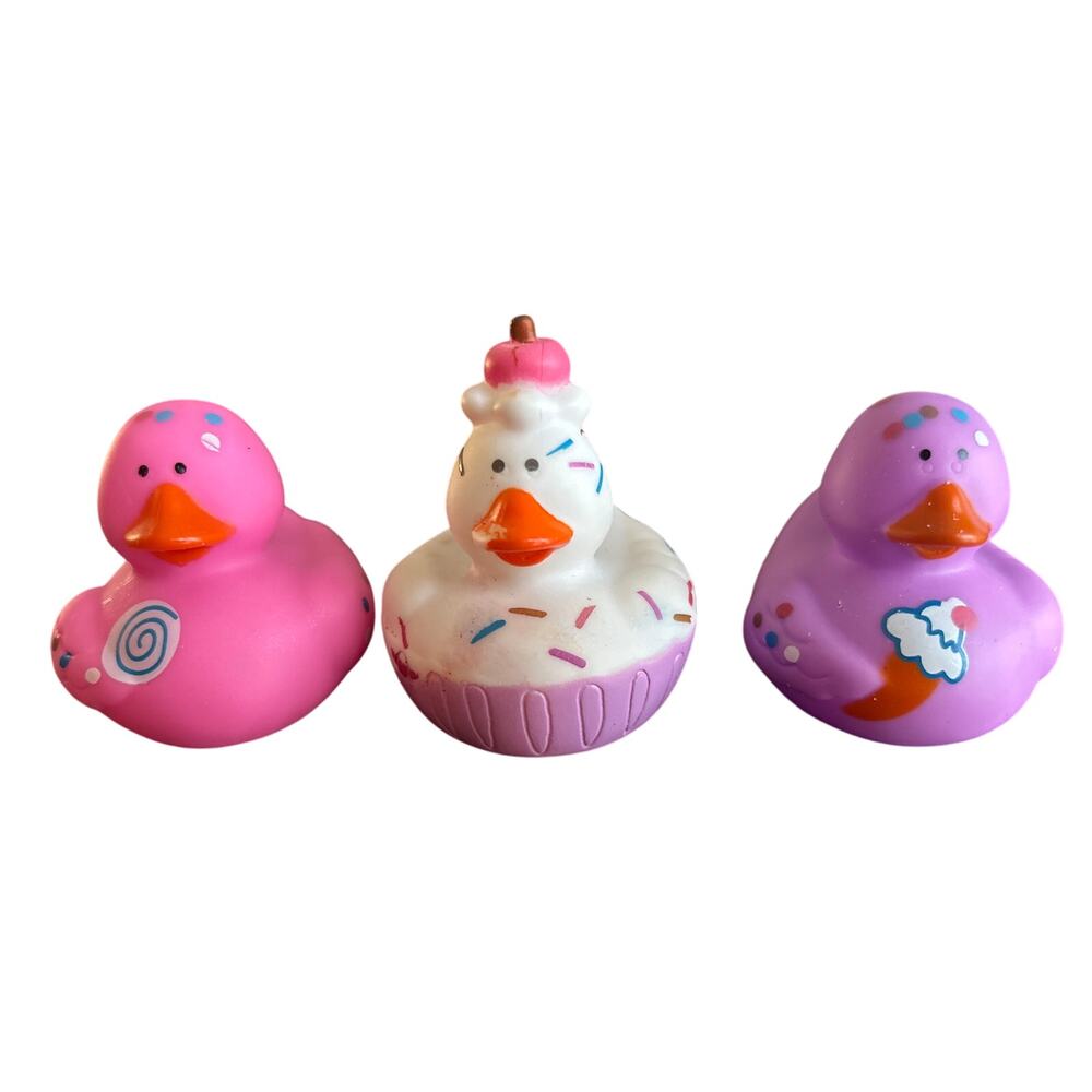 Set of 3 Cupcake Birthday Ice Cream Lollipop 2" Rubber Ducks Duckies Jeep Duck